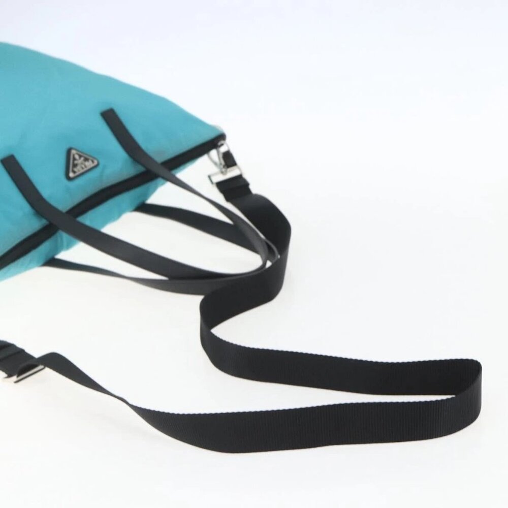 PRADA Tote Bag Nylon 2way Turquoise Blue Silver - Picture 9 of 16